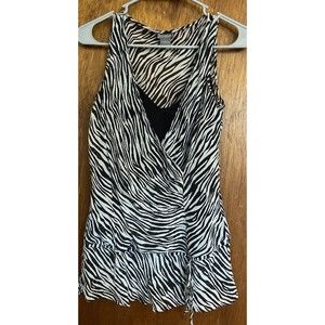 Ann Taylor Womens Silk Sleeveless Layered Tank Top Blouse Zebra Print Sz 4 Cute